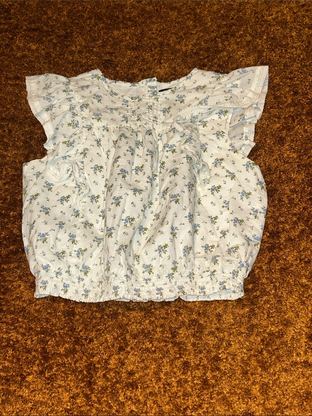 Polo by Ralph Lauren White Floral Ruffle Blouse with Blue & Green Accents